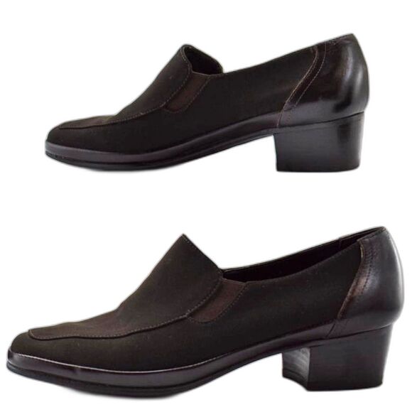 Rangoni Firenze Italy Brown Stretch Fabric Leather Loafers - Women's Size 6B - Picture 2 of 7